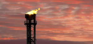 A gas plant flaring at a gas station. Photograph credit: The Guardian/Alexisaj/Alamy