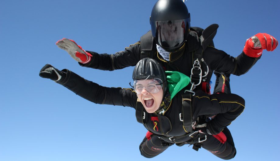 Skydivers during a skydive